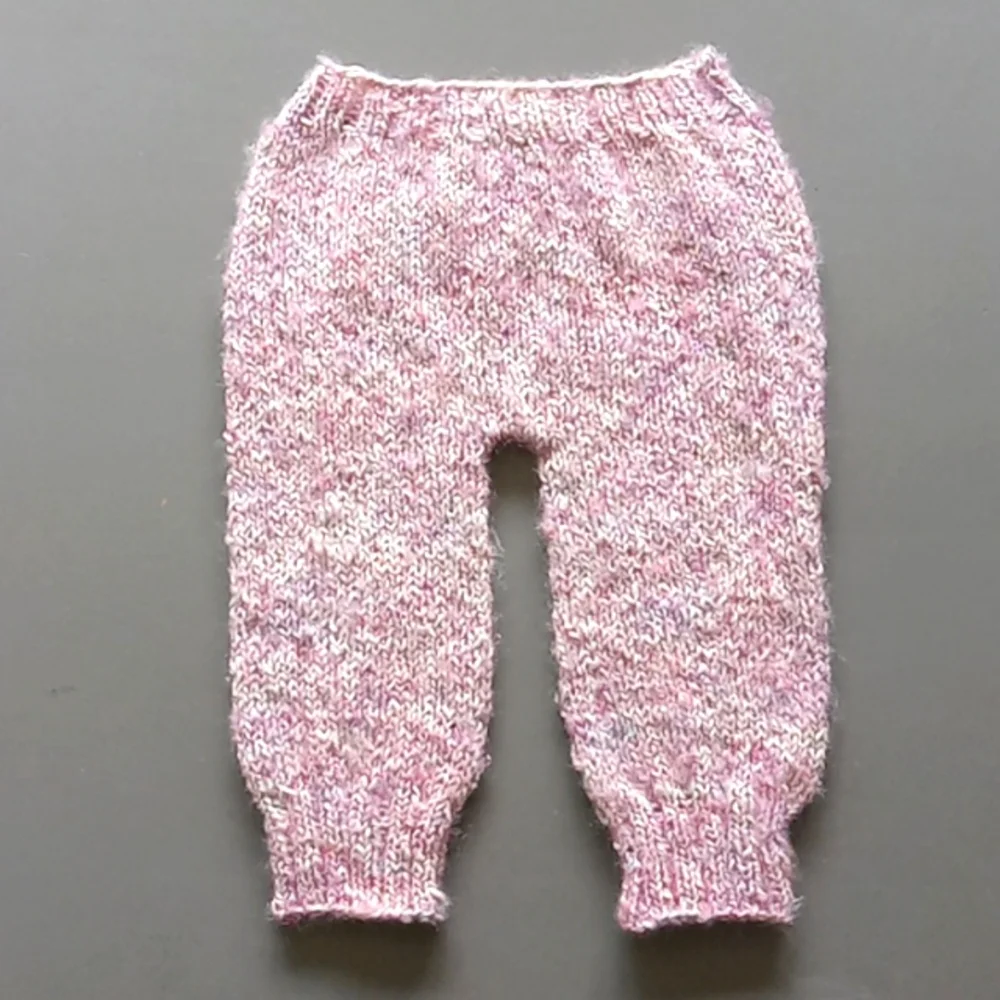 Handmade Handknit Light Pink Cotton Blend Baby Jogger Pants 3-6M
